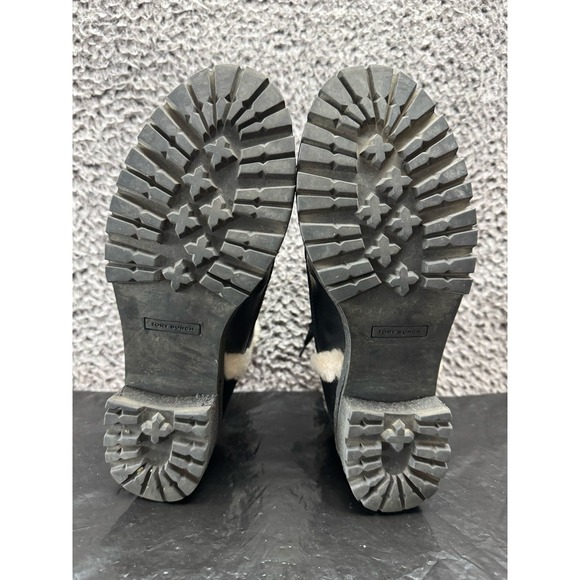 Tory Burch Cooper Suede Shearling Lined Lace-up Boots Black Womens Size 7.5M - Picture 6 of 8